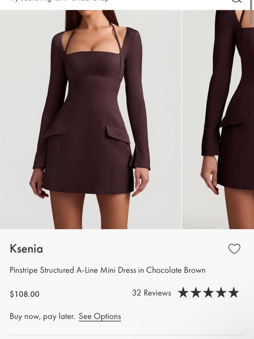 Oh Polly Chocolate Brown Pinstripe Structured Mini Dress